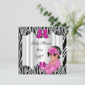 Niedlich Baby Shower Girl Hot Pink Baby Zebra Einladung (Stehend Vorderseite)