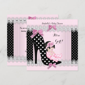 Niedlich Baby Shower Girl Pink Polka Dots High Hee Einladung