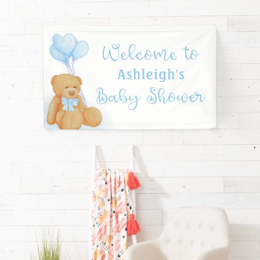 Niedlich Baby Shower Teddy Bear Blue Heart Balloon Banner (Insitu)