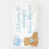 Niedlich Baby Shower Teddy Bear Blue Heart Balloon Banner (Vertikal)