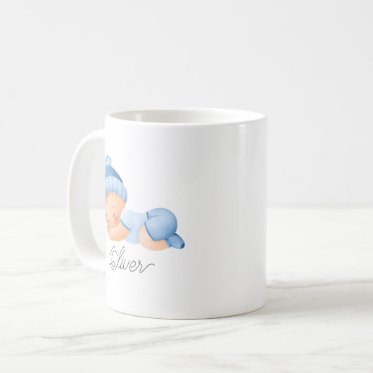 Niedlich Baby Sleeping Boy Blauer Personalisierter Kaffeetasse (Vorderseite Links)