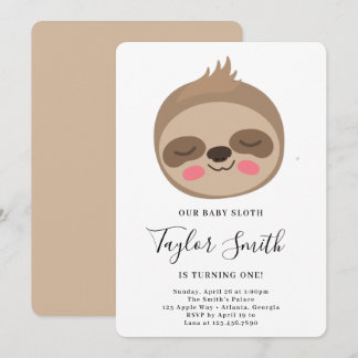 Niedlich Baby Sloth Geburtstagsparty Einladung