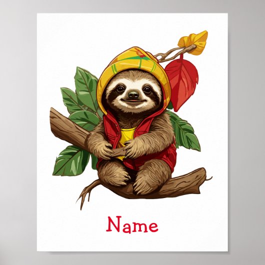 Niedlich Baby Sloth Individuelle Name Poster (Vorne)