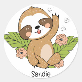 Niedlich Baby Sloth Individuelle Name Runder Aufkleber