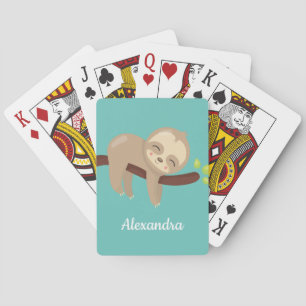 Niedlich Baby Sloth Kawaii Tierabbildungen Aquamar Spielkarten
