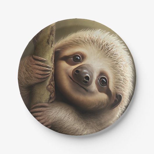 Niedlich Baby Sloth Smiling Wildlife Nature Animal Pappteller (Vorderseite)