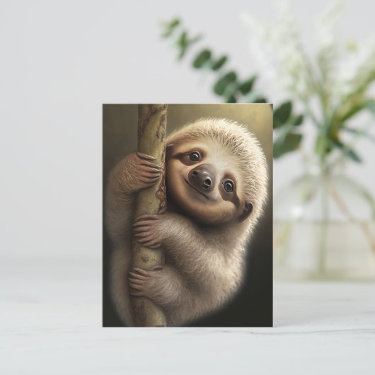 Niedlich Baby Sloth Smiling Wildlife Nature Animal Postkarte (Stehend Vorderseite)