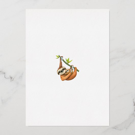 Niedlich Baby Sloth Tropical Baby Dusche Real Folieneinladung (Rückseite)