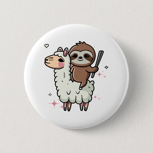Niedlich Baby Sloth und Llama Button (Vorderseite)