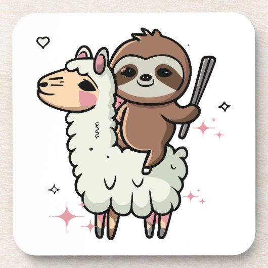 Niedlich Baby Sloth und Llama Getränkeuntersetzer (Vorderseite)