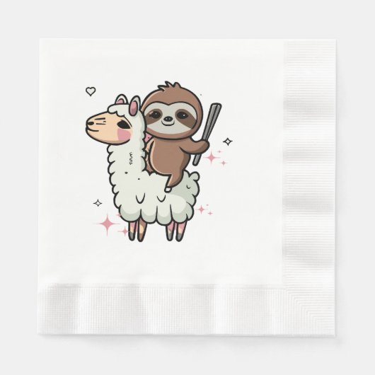 Niedlich Baby Sloth und Llama Serviette (Vorderseite)