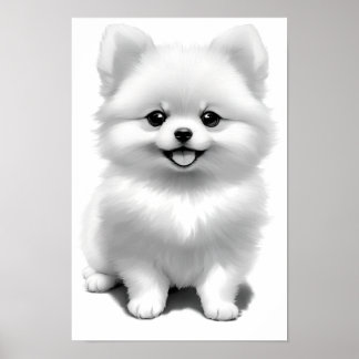 Niedlich Baby Spitz Welpenhund Zeichnend Poster