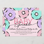 Niedlich Baby Sprinkle Rosa Lila Donuts Dusche Einladung (Vorne/Hinten)
