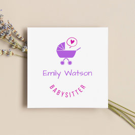 Niedlich Baby Stroller Lila Herzbabysitter Quadratische Visitenkarte