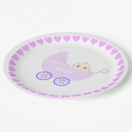 Niedlich Baby Stroller Pappteller (Schrägansicht)