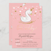 Niedlich Baby Swan Crown Stars Kinderdusche Einladung (Vorne/Hinten)