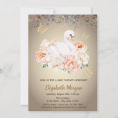 Niedlich Baby Swan Rose Confetti Babydusche Einladung (Vorderseite)