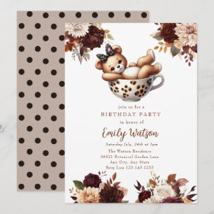 Niedlich Baby Teddy Bear Birthday Tee Party Einladung