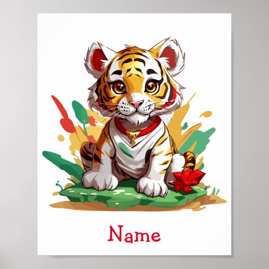 Niedlich Baby Tiger Individuelle Name Poster (Vorne)