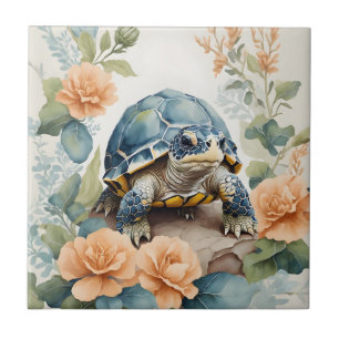 Niedlich Baby Tortoise Pastor Floral Wasserfarbe Fliese