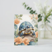 Niedlich Baby Tortoise Pastor Floral Wasserfarbe Postkarte (Stehend Vorderseite)