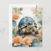 Niedlich Baby Tortoise Pastor Floral Wasserfarbe Postkarte (Vorne/Hinten)