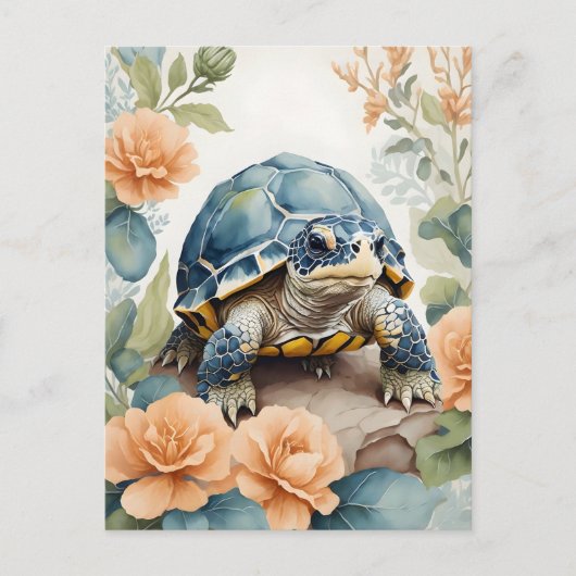 Niedlich Baby Tortoise Pastor Floral Wasserfarbe Postkarte (Vorderseite)