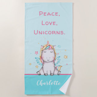 Niedlich Baby Unicorn Aquamarines Personalisiertes Strandtuch