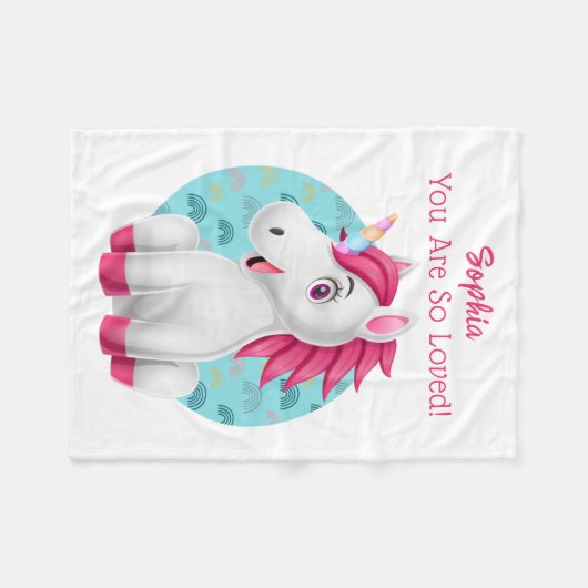 Niedlich Baby Unicorn Art, Name und Botschaft des Fleecedecke (Vorderseite (Horizontal))