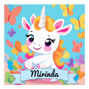Niedlich Baby Unicorn Butterfly Individuelle Name Fotodruck