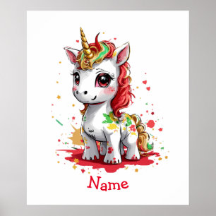 Niedlich Baby Unicorn Individuelle Name Poster