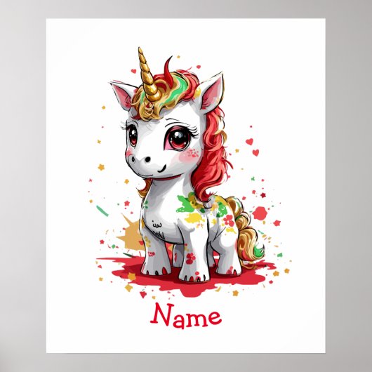 Niedlich Baby Unicorn Individuelle Name Poster (Vorne)
