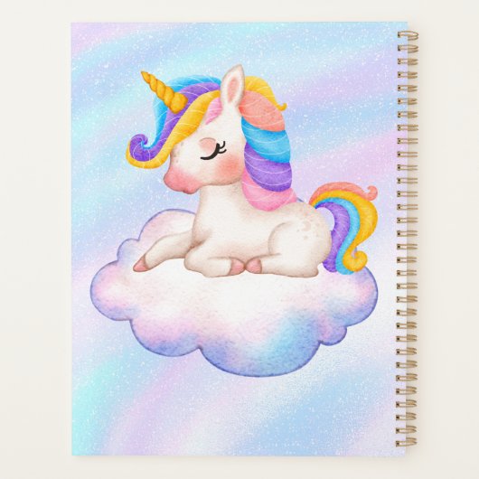 Niedlich Baby Unicorn Kinderdusche / Erinnerungen Planer (Rückseite)