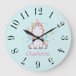 Niedlich Baby Unicorn Personalisiert große Aquamar Wanduhr