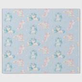 Niedlich Baby Unicorn Pink Blue Pastel Kinderzimme Geschenkpapier (Flach)