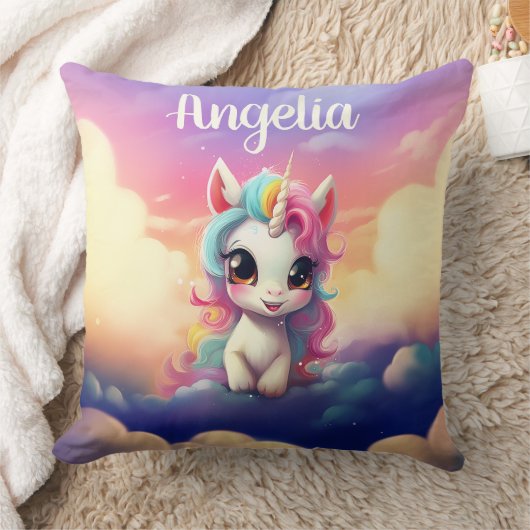 Niedlich Baby Unicorn Pink Lila Sky Kissen (Decke)