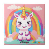 Niedlich Baby Unicorn Rainbow Fliese (Vorderseite)
