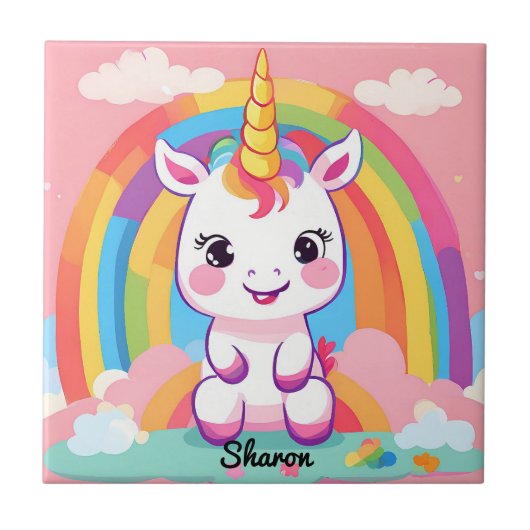 Niedlich Baby Unicorn Rainbow Fliese (Vorderseite)