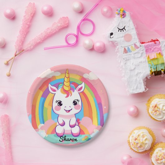 Niedlich Baby Unicorn Rainbow Pappteller (Party)
