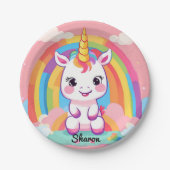 Niedlich Baby Unicorn Rainbow Pappteller (Vorderseite)