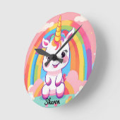 Niedlich Baby Unicorn Rainbow Runde Wanduhr (Winkel)