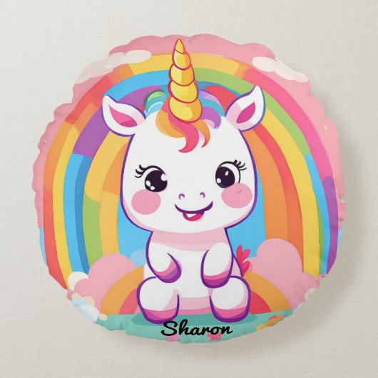 Niedlich Baby Unicorn Rainbow Rundes Kissen (Vorderseite)