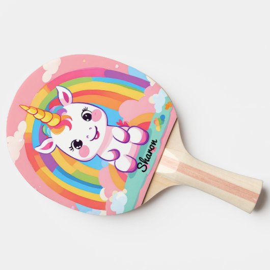 Niedlich Baby Unicorn Rainbow Tischtennis Schläger (Seitenansicht)