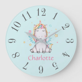 Niedlich Baby Unicorn Soft Aquamarin Personalisier Große Wanduhr