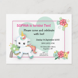 Niedlich Baby Unicorn Zweite Geburtstagseinladung Postkarte