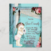 Niedlich Baby Vintag Paris Baby Dusche Einladung (Vorne/Hinten)