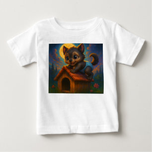 Niedlich Baby Werewolf über Dog House Fantasy Art T-shirt