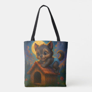Niedlich Baby Werewolf über Dog House Fantasy Art Tasche