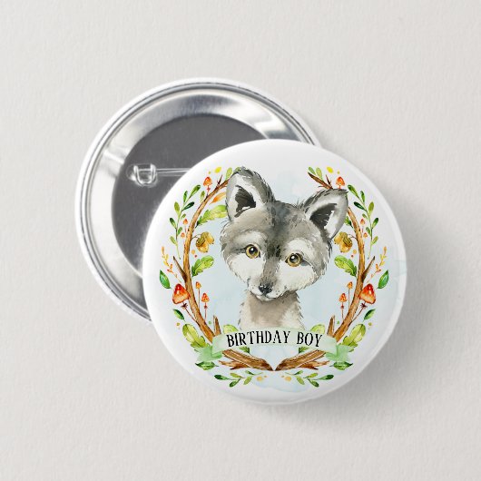 Niedlich Baby Wolf Button (Vorne & Hinten)
