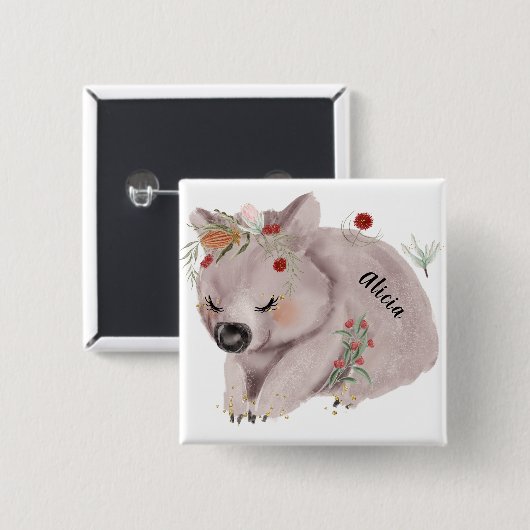 Niedlich Baby Wombat Gold Speckle Individuelle Nam Button (Vorne & Hinten)